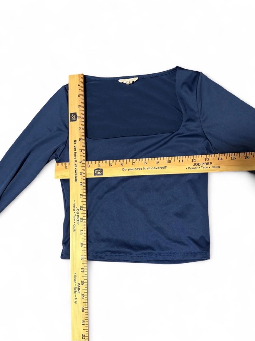 Square Neck Long Sleeve Crop Top in Navy Blue - Picture 5 of 5